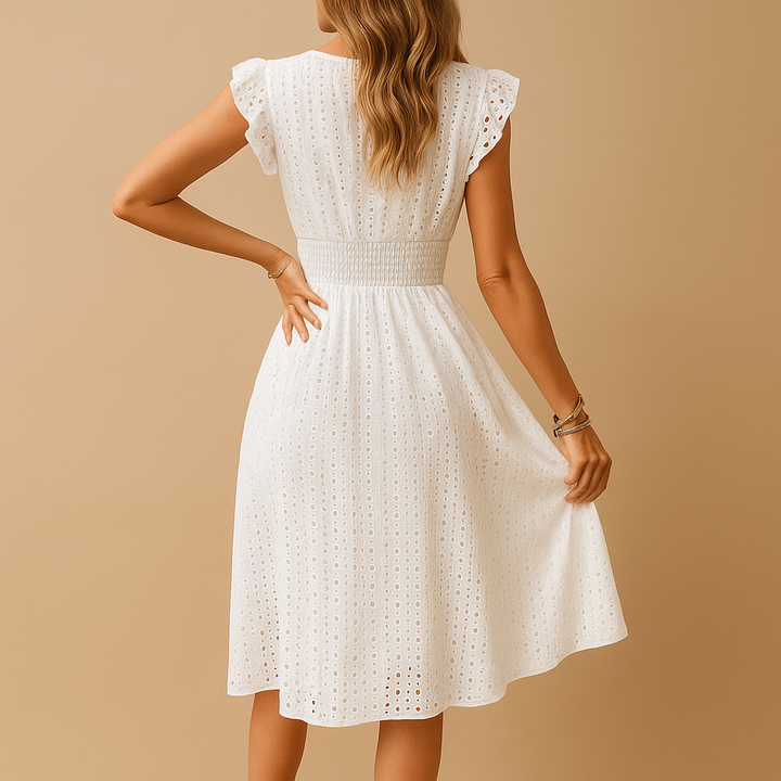 Elegant White Midi Dress with Ruffle Details for Women 4
