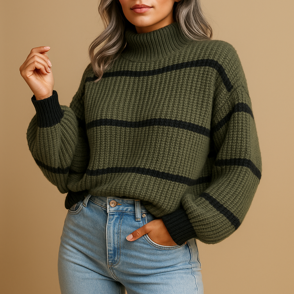 Elise | Women's Striped High Neck Knit Sweater 2