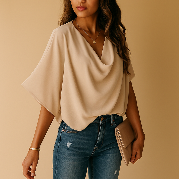 Isabelle | Women's Chiffon Batwing Blouse with V-Neck 4