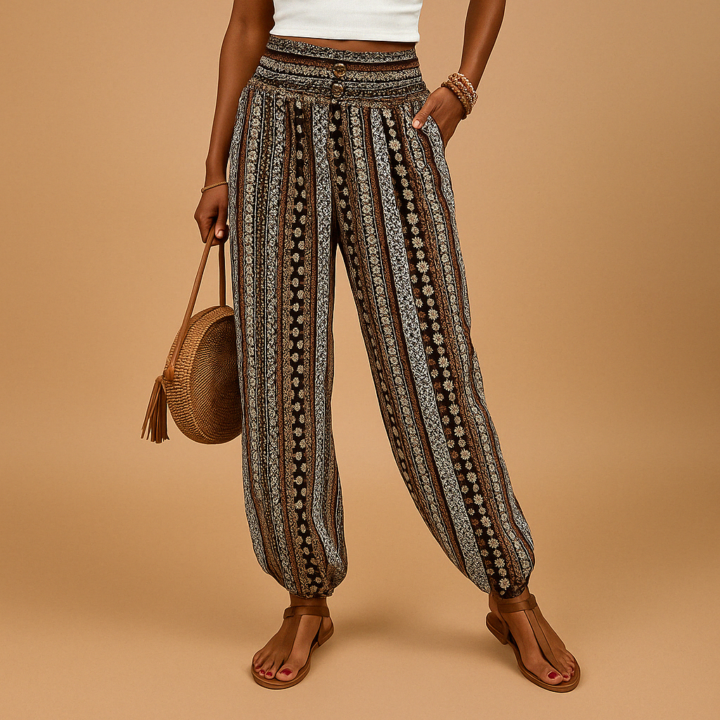 Isla | Women's High-Waisted Wide Leg Boho Pants 0