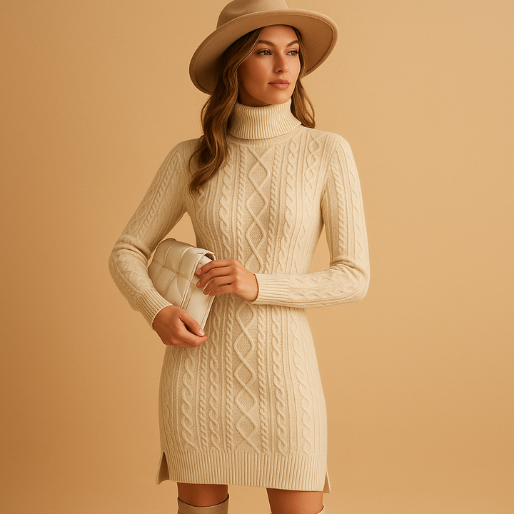 Nalani | Women's Chunky Knit Turtleneck Sweater Dress 1