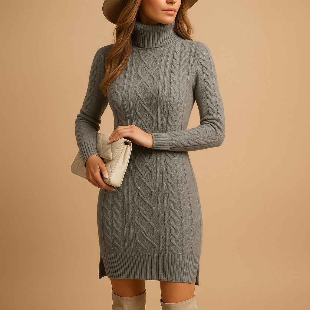 Nalani | Women's Chunky Knit Turtleneck Sweater Dress 2